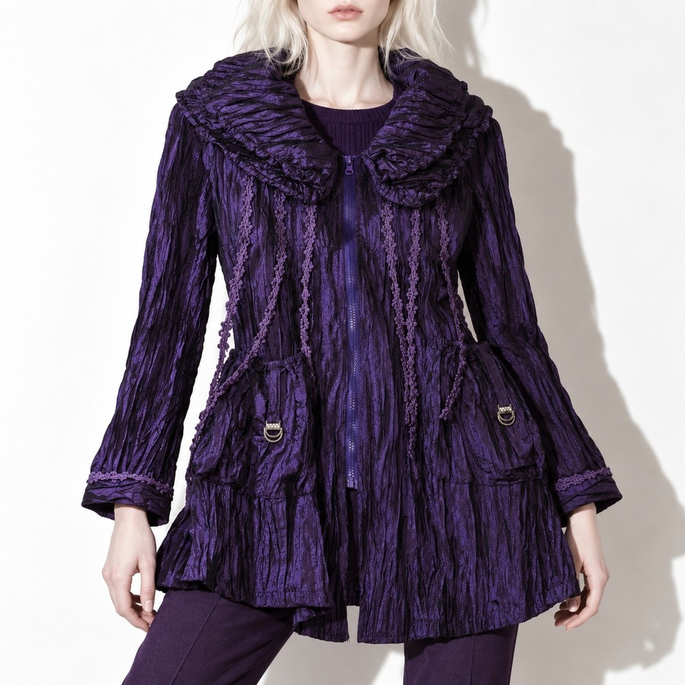 Pretty Angel Portrait Collar Jacket Womens S Purple Silk Crinkle Crochet Boho